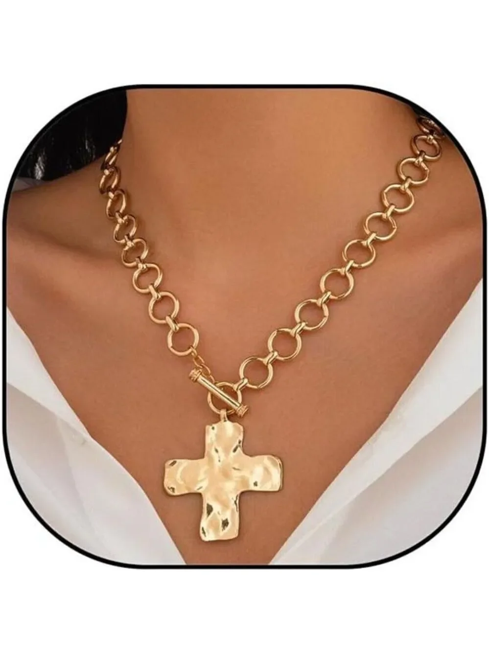 Chunky Necklace Cross Necklace Hammered Women Large Statement
